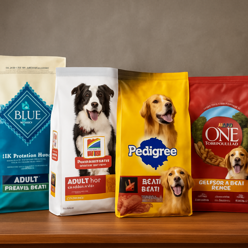 A variety of dog food bags